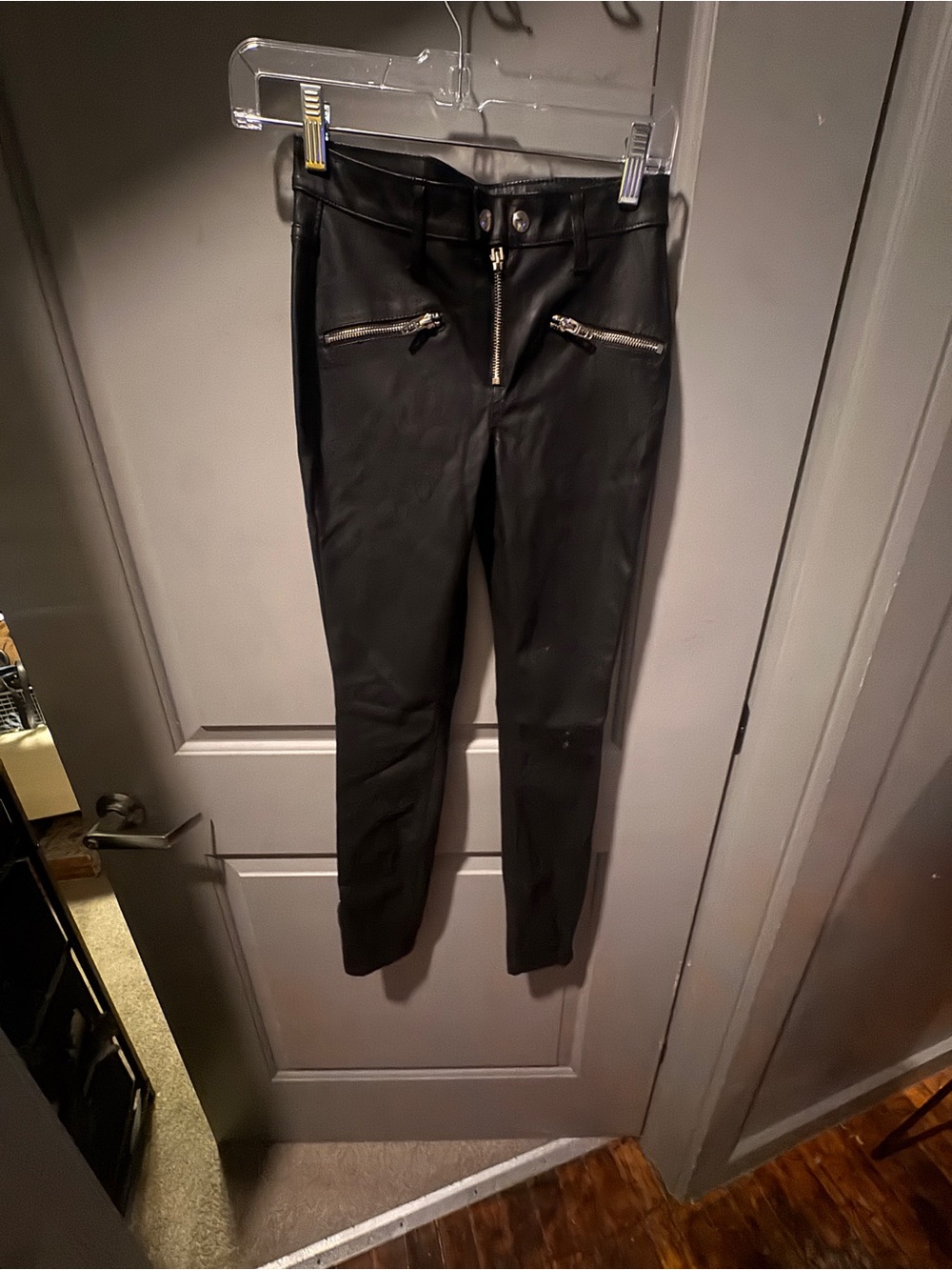 Blank NYC Black Faux Leather Skinny Pants with Silver Zippers